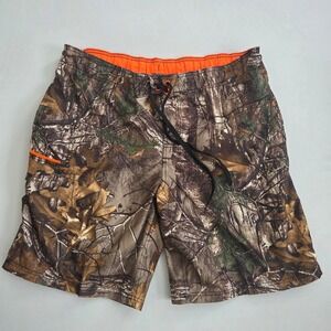 Realtree Camo Board Shorts XL (40-42) Orange‎ Trim Swim Trunks Hunting